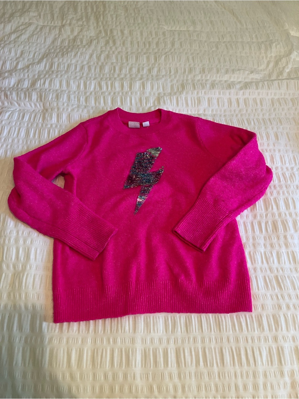 GAP Bright Pink Sequin Lightning Bolt Sweater